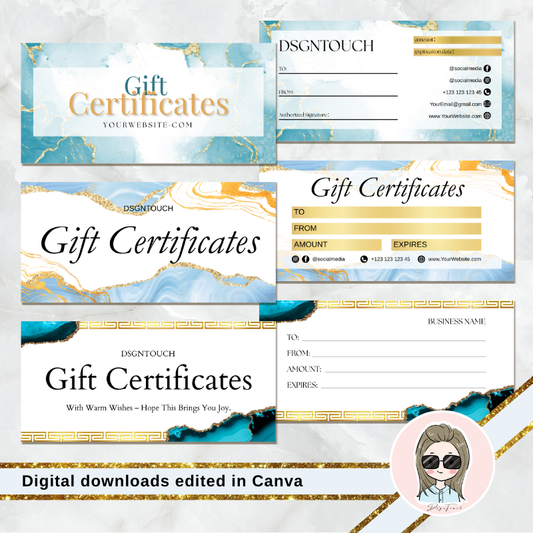 Watercolor Gift Ideas - Customizable digital gift card template featuring elegant design with gold accents.