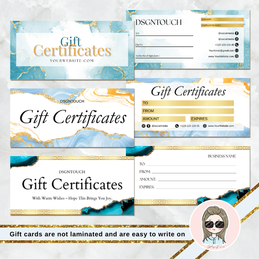 Watercolor Gift Cards featuring elegant design and customizable gift certificate options by DSGNTOUCH.