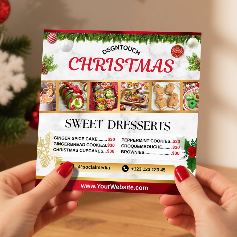 Side view demonstrating the premium thickness of 300gsm cardstock used in these Christmas bakery menu cards.