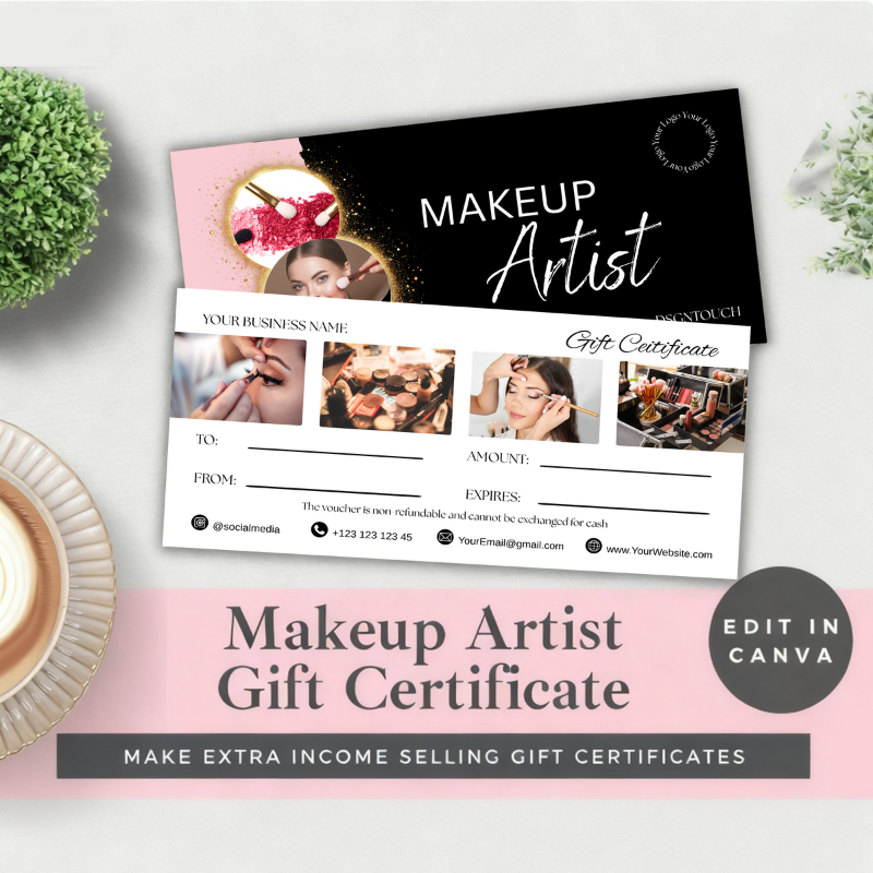 Gift Card for Salon design showcasing a Makeup Artist Gift Certificate with customizable sections.