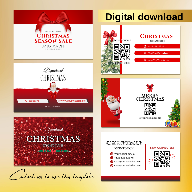 Burgundy and White Christmas Business Card - Editable Canva Template for 9x5.4cm Cards