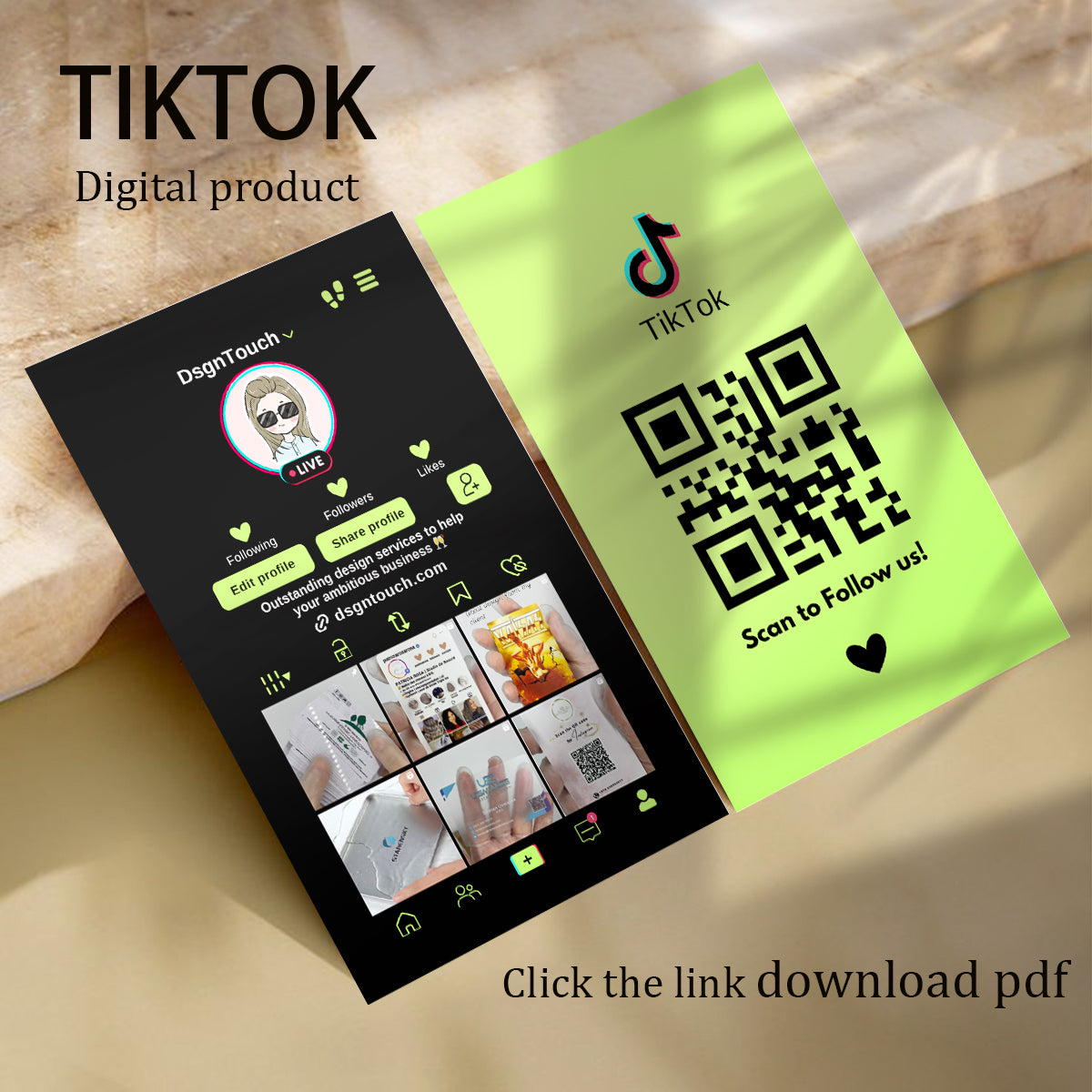 DsgnTouch TikTok Lime Green Social Media QR Code Business Card