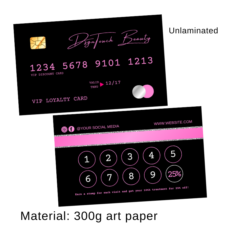 Dsgntouch Beauty Loyalty Cards for Salon Business Rewards Credit Punch Card