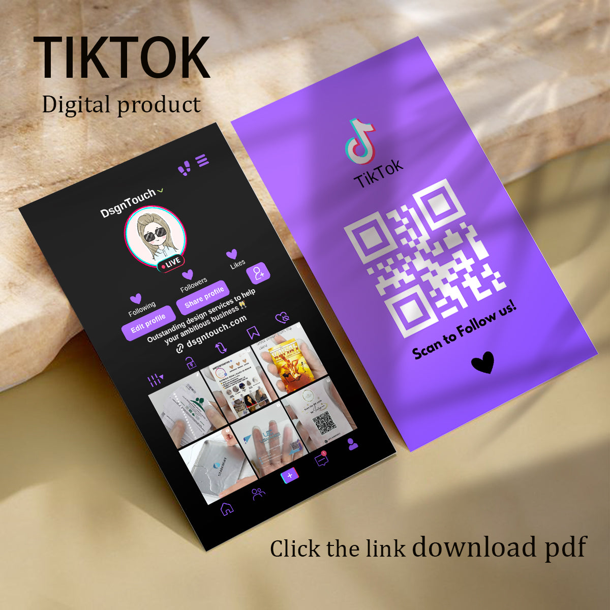 DsgnTouch TikTok Purple Social Media QR Code Business Card