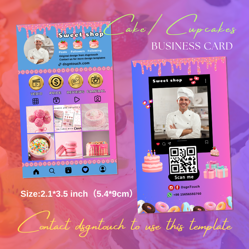 DsgnTouch Sweets Business Card, Cake Business Card, Small Business Cards, Baking Business Card, Custom Business Card, Diy canva business card.