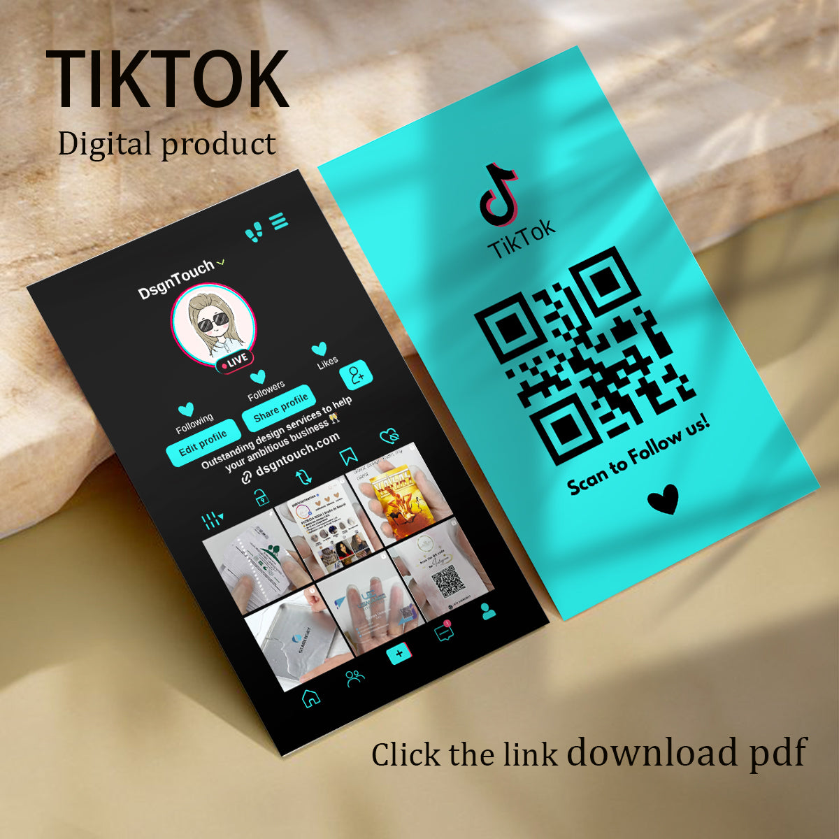 DsgnTouch TikTok Turquoise Social Media QR Code Business Card