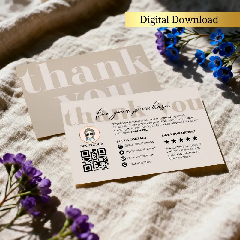 Thank You Card Template by DSGNTOUCH featuring a beige design and floral accents for small business appreciation.
