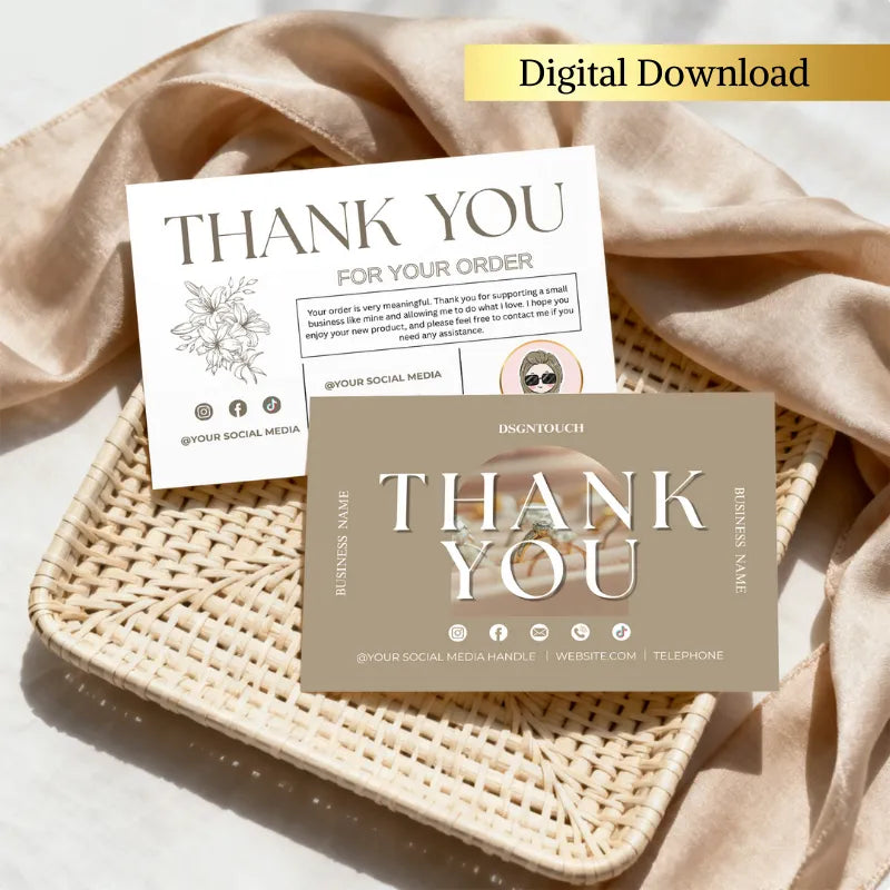 Thank You Card Template showcasing a digital download with elegant design for expressing gratitude.