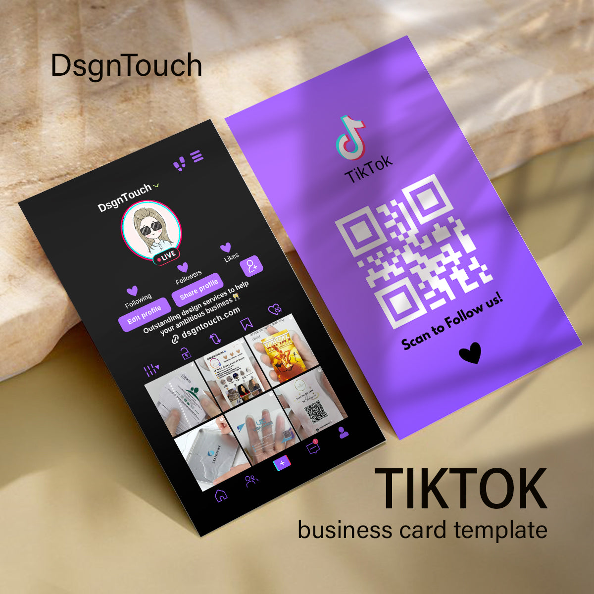 DsgnTouch Pink TikTok Marble QR Code Social Media Business Card For Tiktok Shop Trendy Influencer Cards Business Template canva