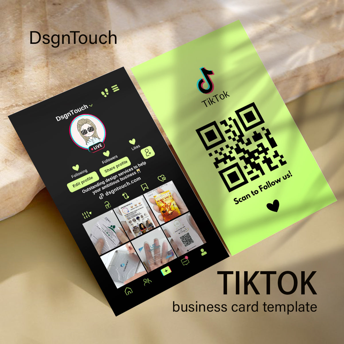 DsgnTouch Pink TikTok Marble QR Code Social Media Business Card For Tiktok Shop Trendy Influencer Cards Business Template canva