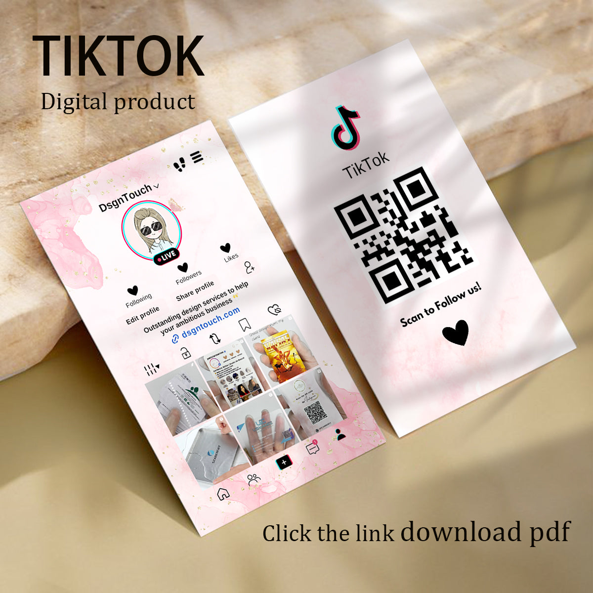 DsgnTouch Pink TikTok Marble QR Code Social Media Business Card free use