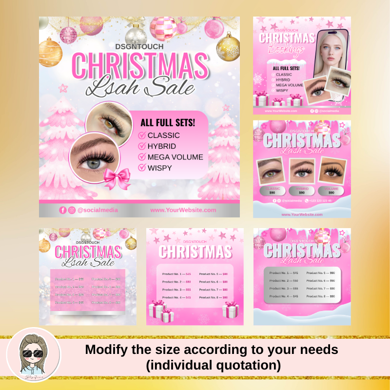 Front view of DSGNTOUCH's blush pink square business cards for lash studios - 200pcs minimum order on premium 300gsm glossy paper