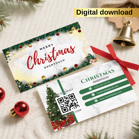 A clean section of the Christmas bakery card template showcasing placeholder for brand name, phone number, email, and website, ready to customize.