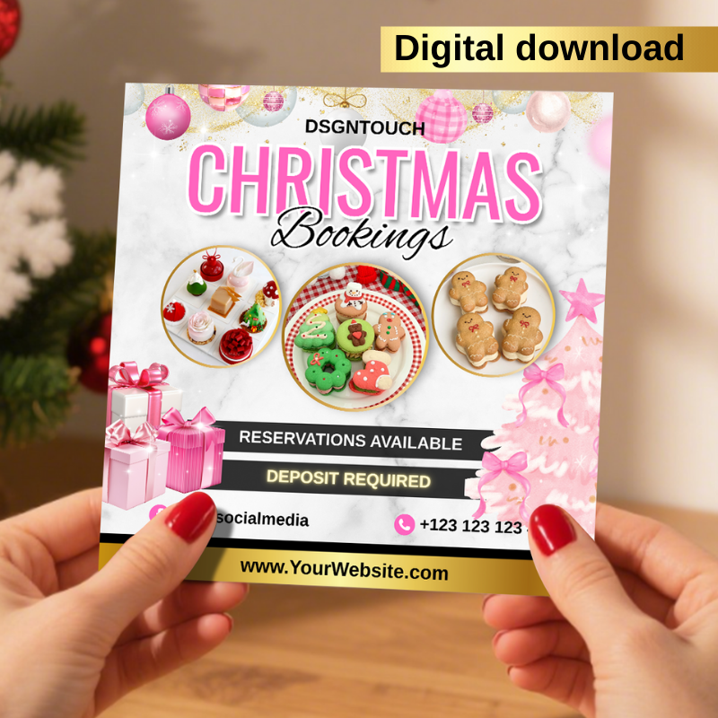 Section of the editable template highlighting booking information, perfect for promoting holiday reservations and deposits for a cake shop.
