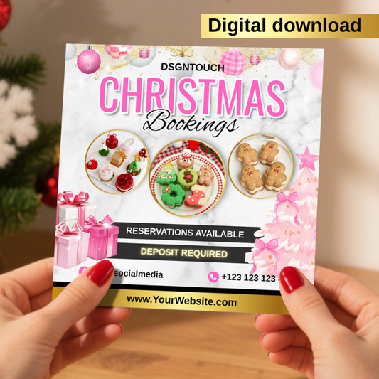 Section of the editable template highlighting booking information, perfect for promoting holiday reservations and deposits for a cake shop.