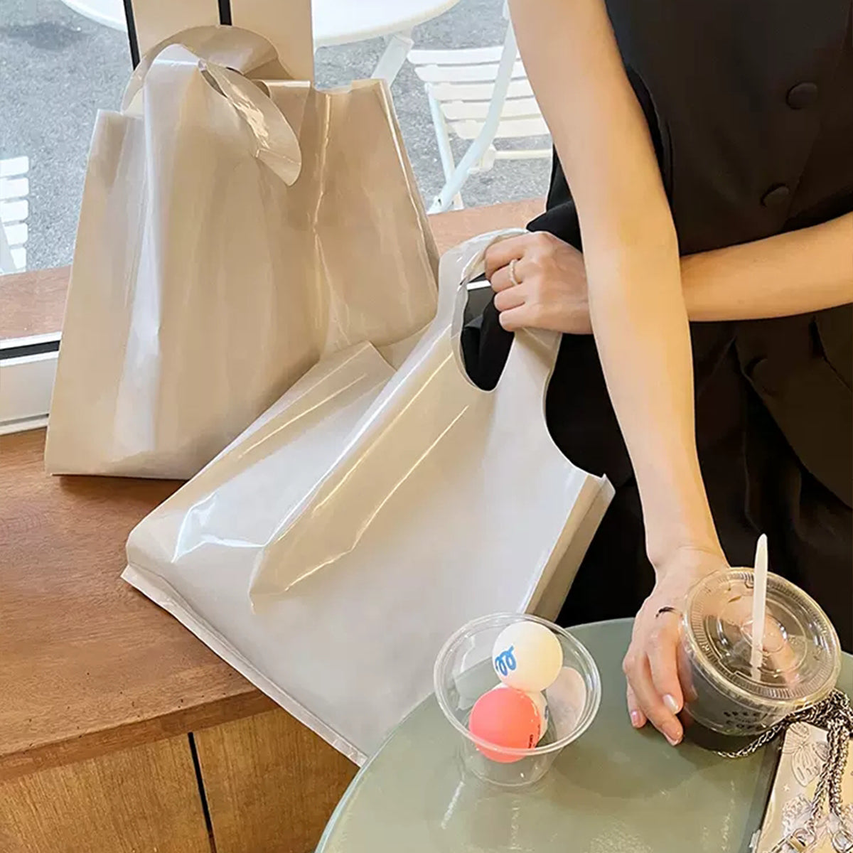 dsgntouch customized canvan wholesale PE plastic poly bag for clothing t-shirt supermarket coffee shop