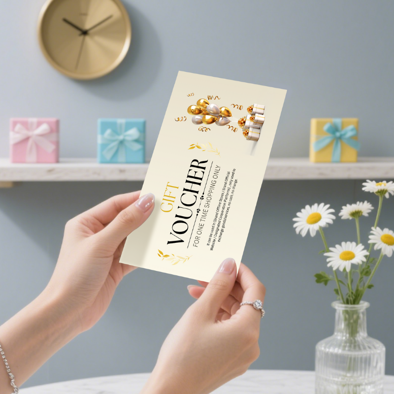 A person easily writing on a DSGNTOUCH gift card, showcasing the smudge-resistant matte surface.