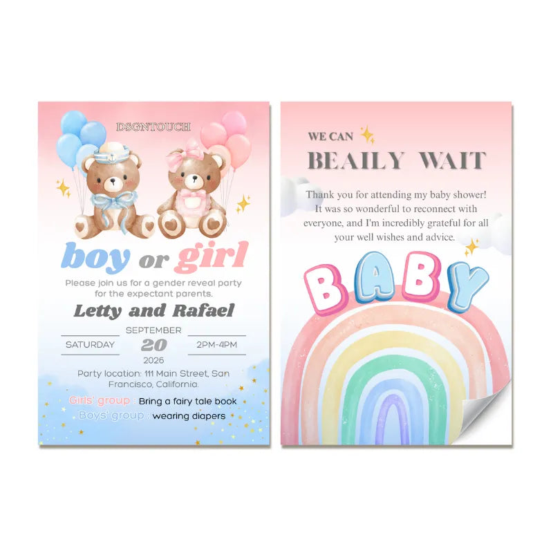 Printable Baby Shower Invitations featuring cute teddy bears and vibrant colors, perfect for celebrating a baby's arrival.