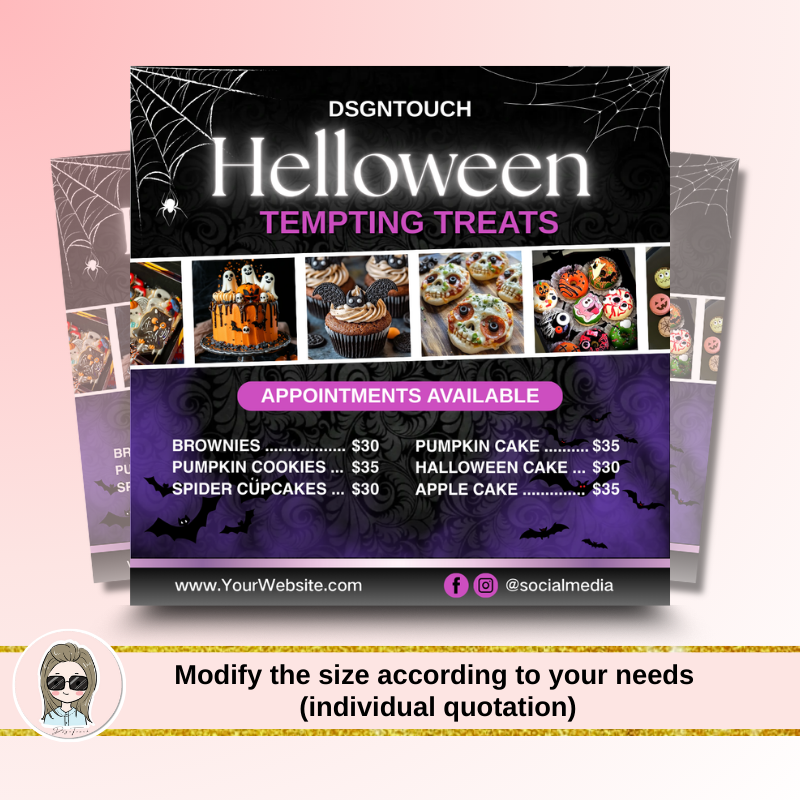 Close-up of the high-gloss laminate finish on a Halloween promotion card for cake shops
