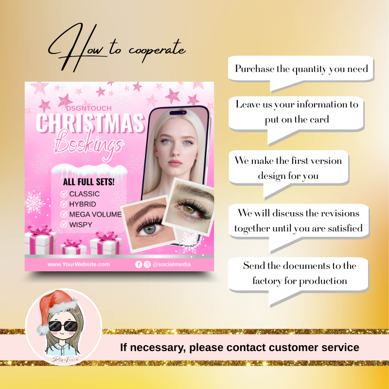 A lash artist holding our unique 9x9cm square business card, demonstrating the modern and stylish size