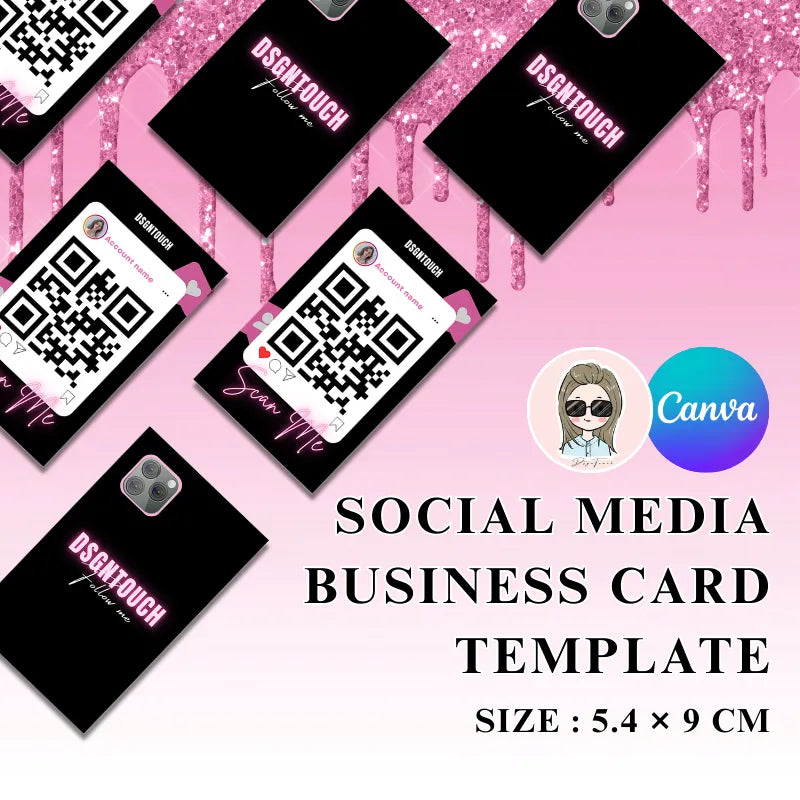 Digital business card with qr code in black and pink editable template design from DSGNTOUCH.