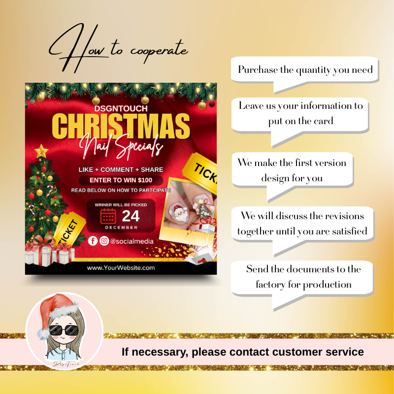 9x9cm Christmas promotion cards specifically designed for nail salons, featuring holiday nail art designs