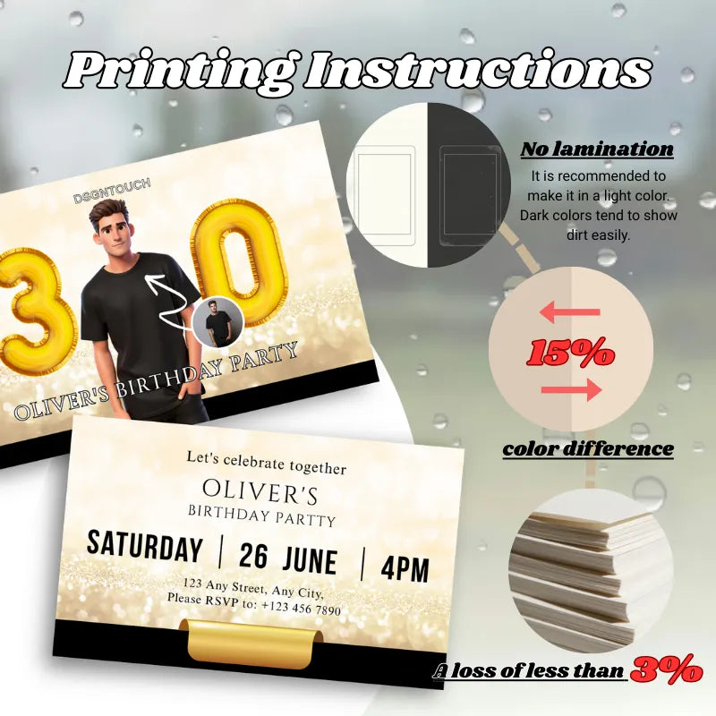 30th Birthday Invitation for Men – 300gsm Art Card | DSGTNTOUCH