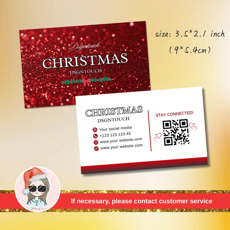 Burgundy & White Christmas Business Cards - 9x5.4cm Glossy Finish showcasing festive design and contact details.