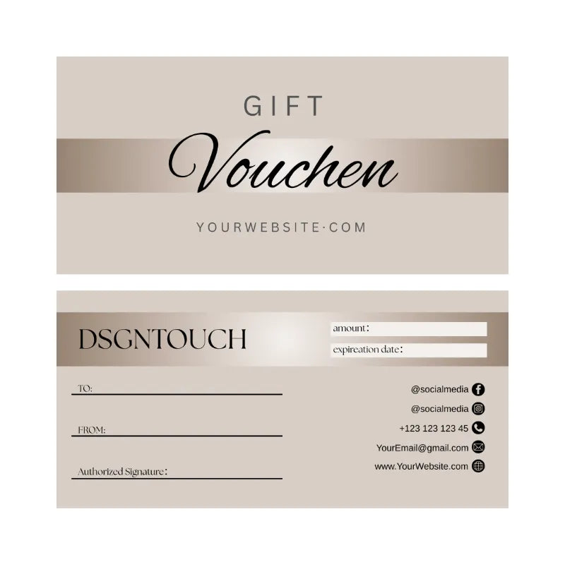 A physical mockup of an elegant gift voucher or stamp card for a salon, shown with beauty tools like scissors and a brush.