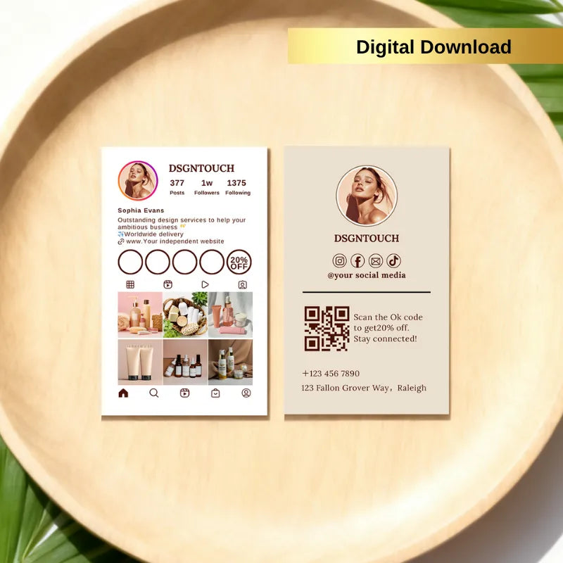 Loyalty Card Idea: dsgntouch Elegant Beige Digital Card with Instagram & QR Code