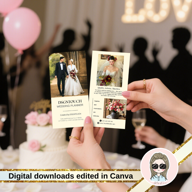 A wedding planner using the customizable DSGNTOUCH postcards for client stationery and branding.