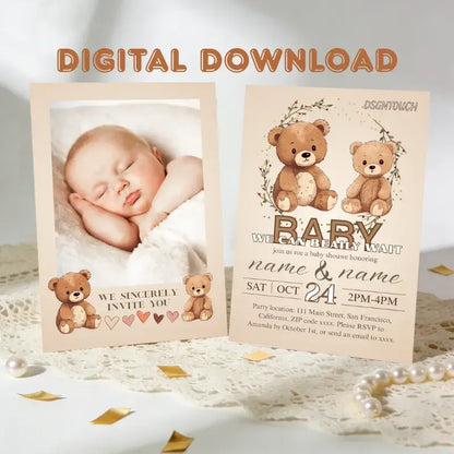 Digital Baby Shower Invitations - Editable Canva Template