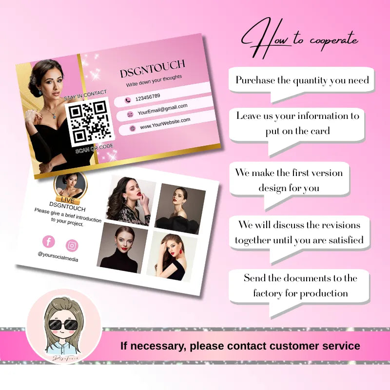 French Style Business Cards wtith Free Typesetting Service by DSGNTOUCH display and cooperation steps.