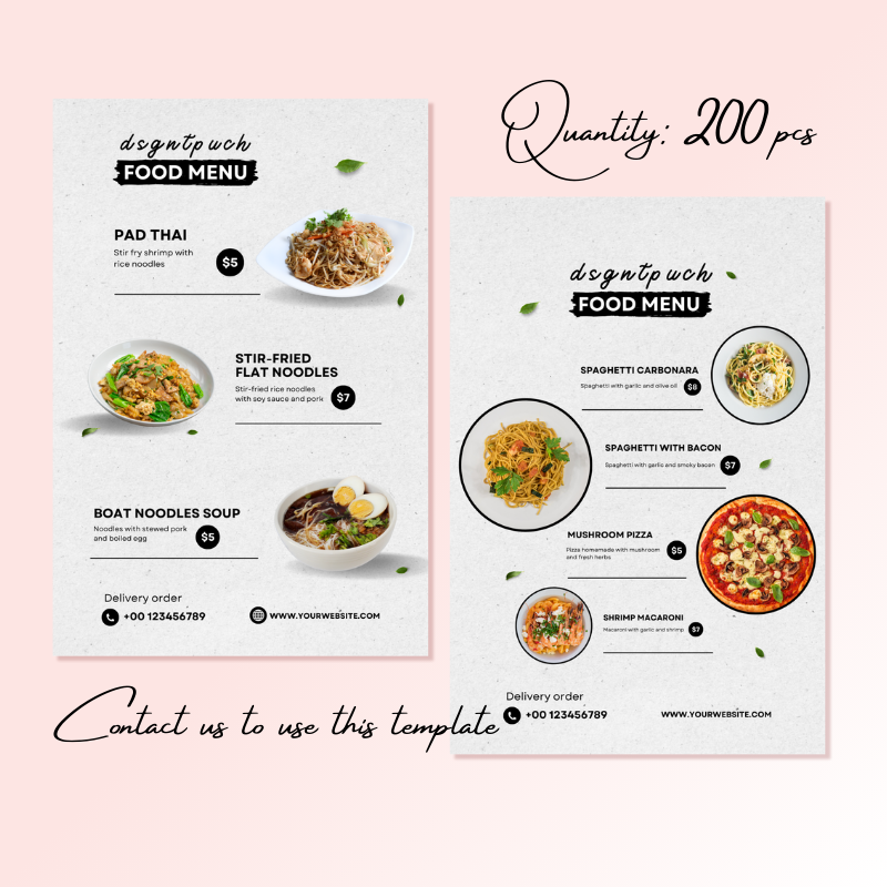 DsgnTouch 200 PCS Menu for Food Restaurants