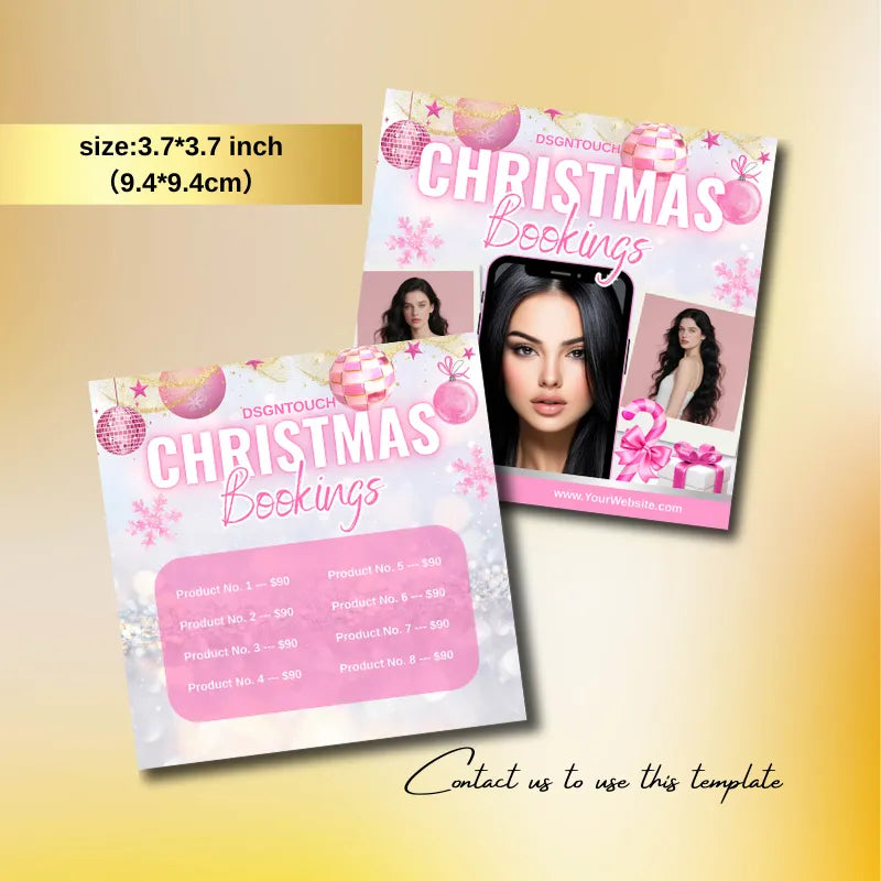 Christmas Business Cards design for hair salons featuring bookings and festive elements.