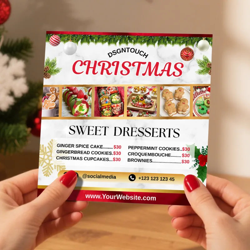 Side view demonstrating the premium thickness of 300gsm cardstock used in these Christmas bakery menu cards.