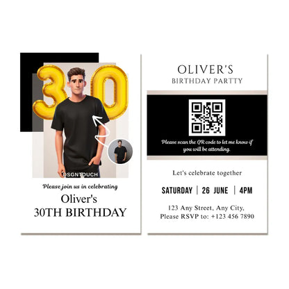 Invitation 30 custom birthday card for him featuring masculine design and celebration details for Oliver's 30th birthday.