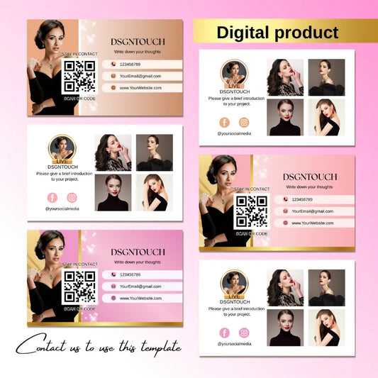 French Elegance Canva Business Card Template by DSGNTOUCH showcasing 3 editable designs with social media QR codes.