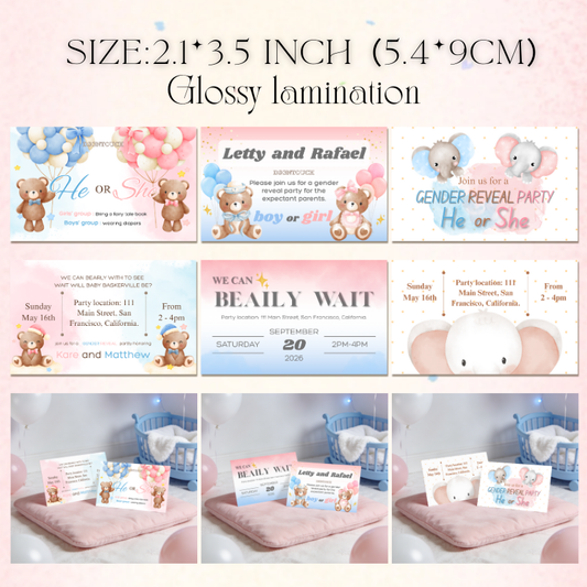 Coed baby shower invitations showcase designs with teddy bears and colorful balloons on premium cardstock.