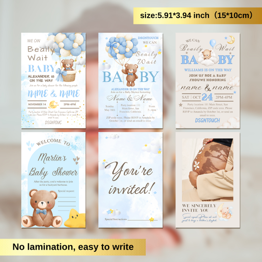 Baby Shower Invitations collection featuring 10x15cm premium printed cards for a memorable celebration.