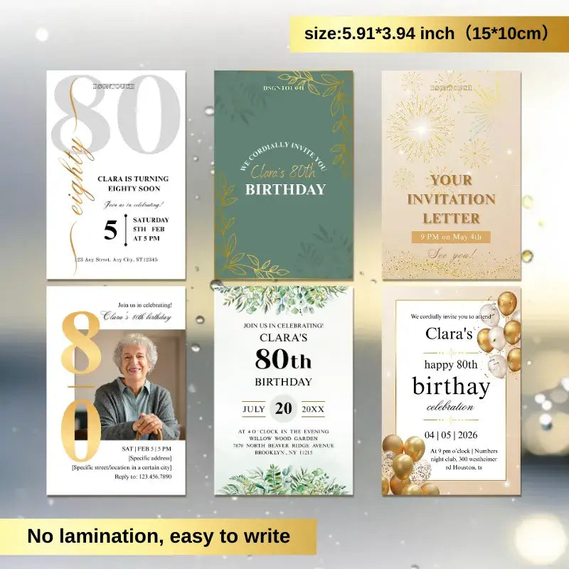 Birthday card for elderly featuring invitation cards for an 80th birthday celebration design.