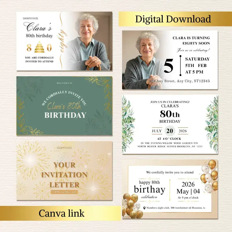 80th birthday invitation ideas featuring elegant designs and heartfelt messages for Clara's celebration.