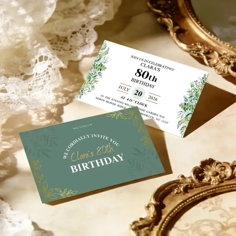 Elegant 80th birthday invitation ideas featuring floral designs and gold accents for a memorable celebration.
