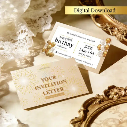 Elegant 80th birthday invitation ideas with gold accents and festive design for a memorable celebration.