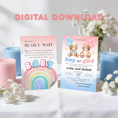 Baby Shower Invitations Digital featuring colorful designs, teddy bears, and editable templates for modern celebrations.
