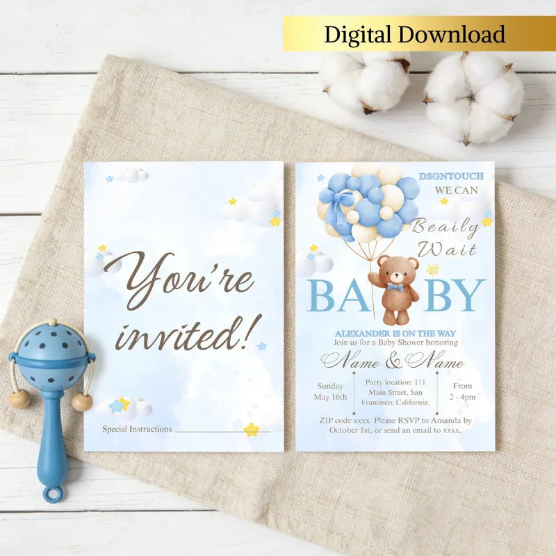 
Baby Shower Invitations Ideas featuring editable Canva designs for DIY customization.