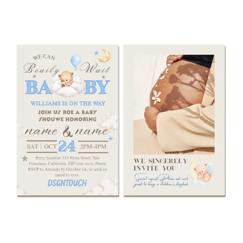 Baby Shower Invitations featuring adorable baby theme and customizable details for the upcoming celebration.