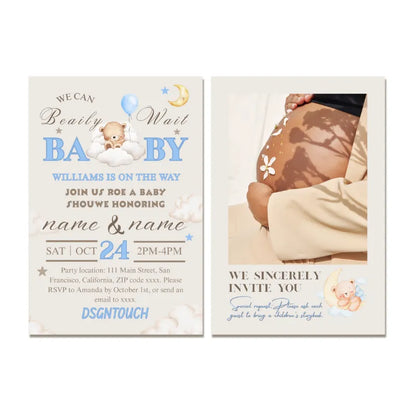 Baby Shower Invitations featuring adorable baby theme and customizable details for the upcoming celebration.