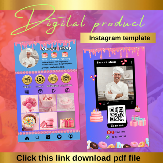 EDITABLE Canva Template Design,Instagram Business Loyalty QR Code Card Care Guide,Cupcake Cake Bakery Macaroon Maker Baker Chocolate