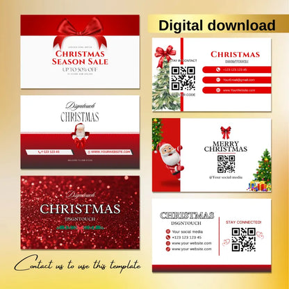 Burgundy Christmas business card template collection with festive designs and digital download information.